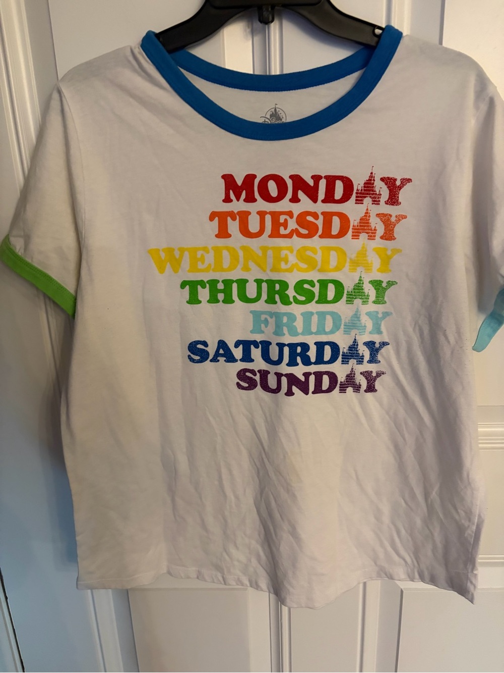 White Rainbow Days of the Week Tee with Contrast Trim